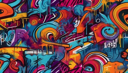 Obraz premium colorful seamless pattern of urban graffiti art street murals and tags for street art enthusiasts