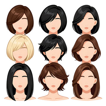 Diverse women portrait hairstyle collection for beauty and fashion design. Multi-ethnic female faces with various haircuts and natural expressions...