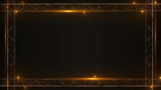 Golden dotted borders and glowing corner lines surround a wide black copy area elegant star highlights. award titles, luxury branding, event invitations, product promos, formal video