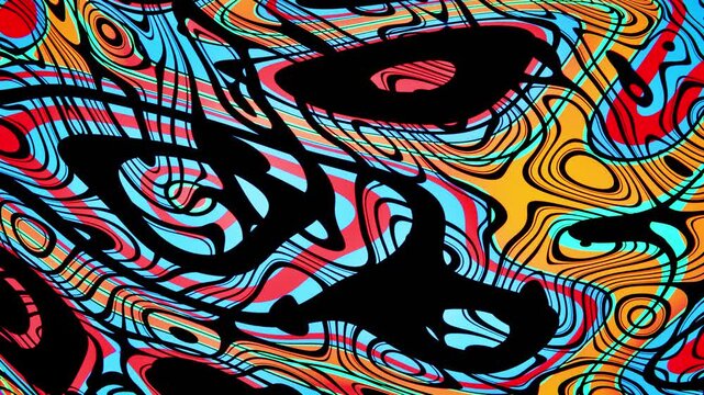 Cartoon Style Curves Pattern On Black Background, Looped Animation
