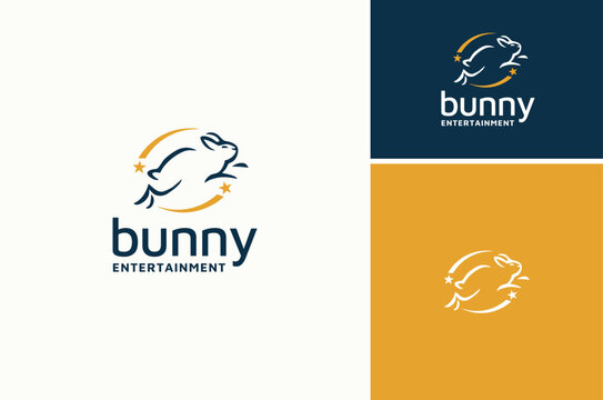 Jumping Leaping Running Rabbit Bunny Hare with Swoosh motions simple logo design