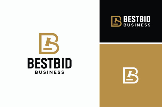 Auction Gavel with Initial Letter B for Bid Bidder Simple Logo Design