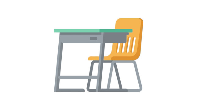 Flat vector icon of a classic orange school chair and study desk setup
