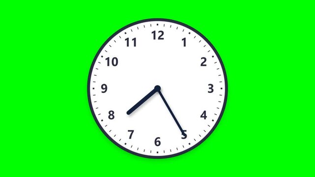 Analog clock with rotating hands on green screen