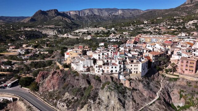 Aerial View of Finestrat Old Town on Rocky Cliff Alicante Spain