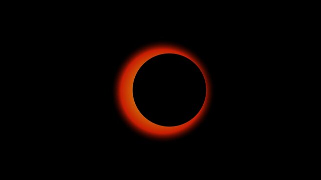 Total solar eclipse ring of fire phenomenon: celestial astronomical event with glowing corona and dark lunar silhouette against animation 4k