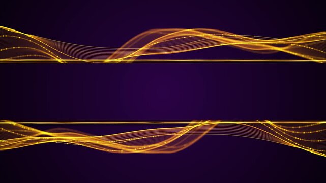 Golden wave lines flow across the top and bottom of a purple background, leaving wide central copy space. Perfect for luxury titles, music visualizers, event promos, presentations, and seamless loops.