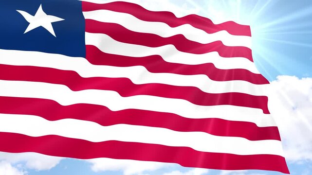 Liberia Flag Seamless Loop 4k 60fps on Sky Background