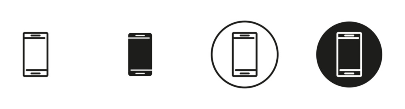 Mobile phone icon set. Outline smartphone, and touchscreen symbols representing mobile communication, wireless technology, digital connectivity, portable devices, and modern communication. 