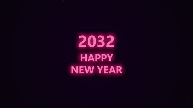 2032 happy new year neon sign glowing text effect