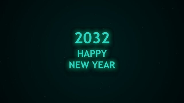 2032 happy new year neon glowing cyan animation