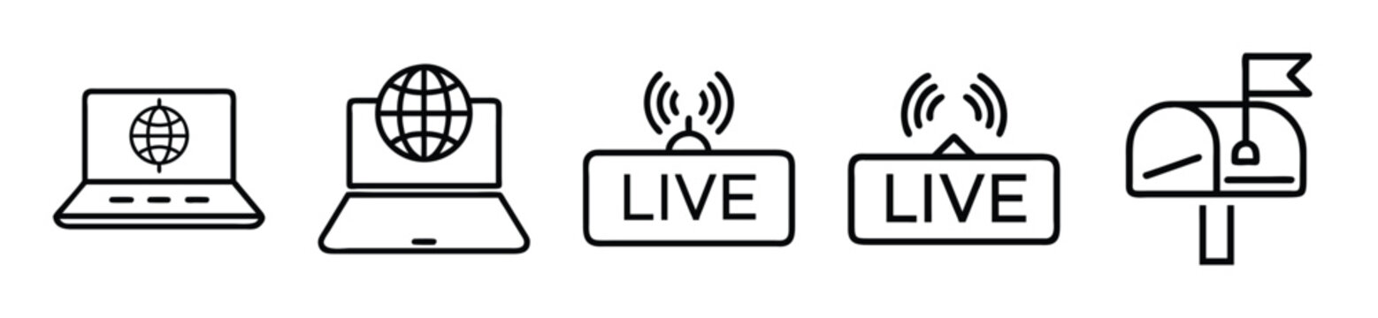 Communication and broadcast icon set. Digital media symbols for web and live streaming.