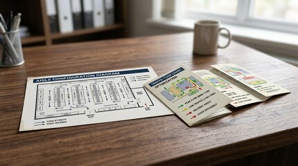 Obraz premium Aisle traffic flow diagram resting beside a folded congestion heat overlay – stock photo for warehouse and logistics management concept