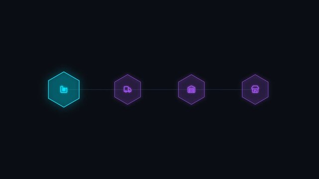 Supply chain logistics delivery process from factory to store with traveling data dot
