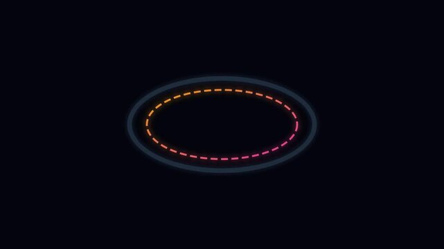 Neon glowing oval frame with pulsing gradient light effect on dark animation 4k background
