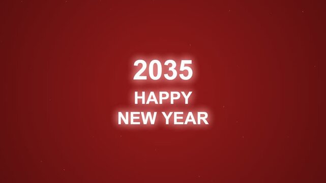 2035 happy new year neon glowing text animation