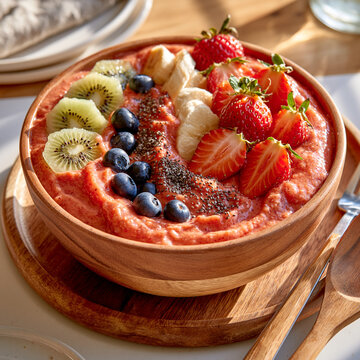 Fresh fruit smoothie bowl rich in nutrients, supporting healthy breakfasts and balanced weight loss diets.