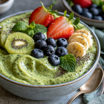 Fresh fruit smoothie bowl rich in nutrients, supporting healthy breakfasts and balanced weight loss diets.