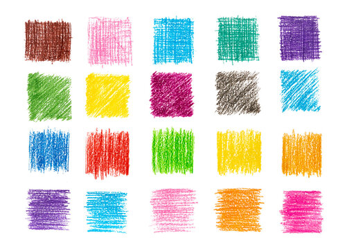 Colored pencil swatches set showing crosshatching and shading techniques. PNG isolated on a transparent background	
