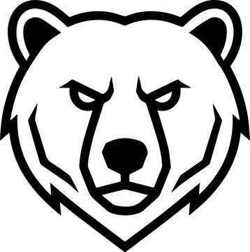 Fierce bear head mascot vector illustration, black and white outline wild animal logo and sport emblem design