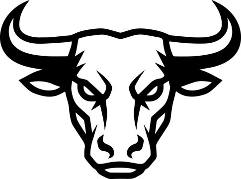 Fierce bull head mascot vector illustration, black and white outline wild animal logo and sport emblem design