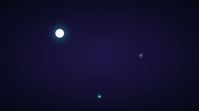 Abstract glowing particles orbiting in dark space motion animation 4k background