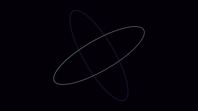 Abstract rotating neon ellipses motion minimalist geometric orbiting rings on animation 4k black background, for modern tech, and science visuals