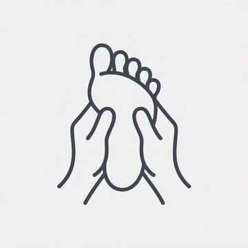 Foot massage line art icon. Hands holding a human foot for reflexology or spa treatment.