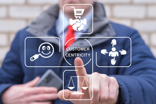 Concept of customer centricity. Customer focus. Customer centric strategy. Target customer, buyer persona, customer behavior. Personalization business marketing.