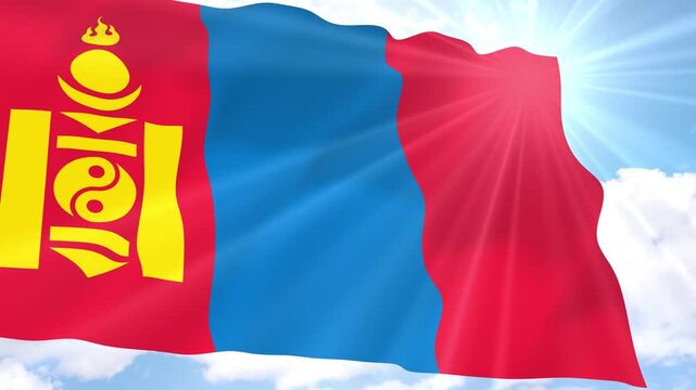 Mongolia Flag Seamless Loop 4k 60fps on Sky Background
