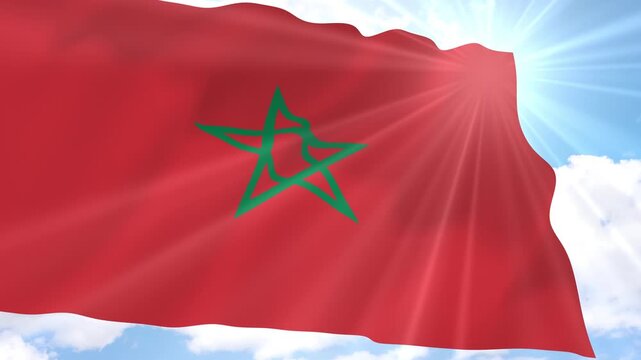 Morocco Flag Seamless Loop 4k 60fps on Sky Background