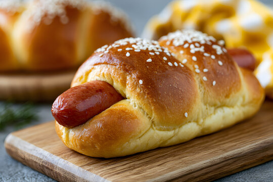 Baked brioche hot dog buns made at home