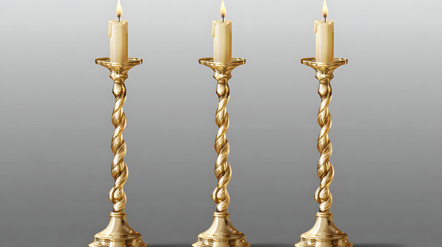 Three golden ornate candlesticks