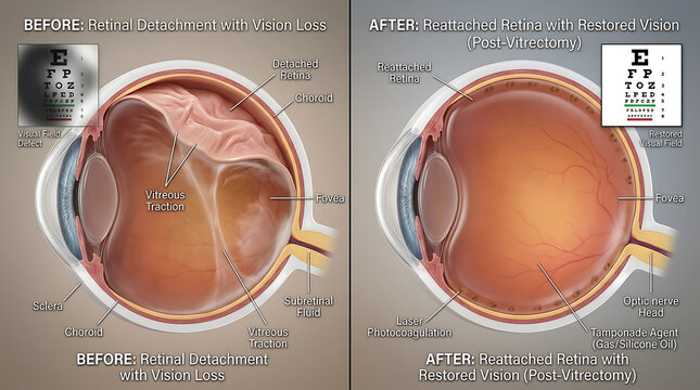 Retinal Detachment Before vs After Surgery: Detached Retina vs Reattached Retina