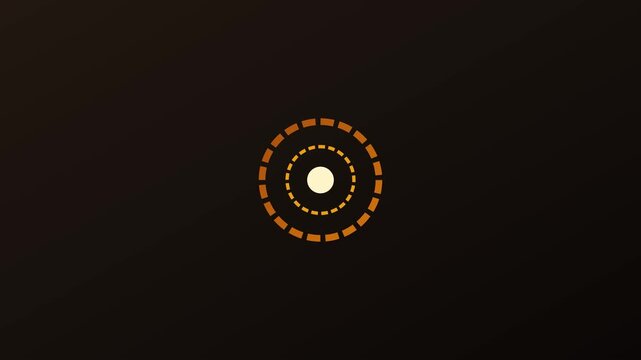 Minimalist loading spinner animation with concentric rotating circles and central dot on dark 4k background
