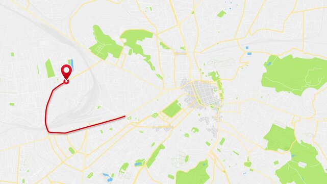 Lviv, Lviv Oblast, Western Ukraine Animated City Map with Red GPS Route and Location Pin, 4K