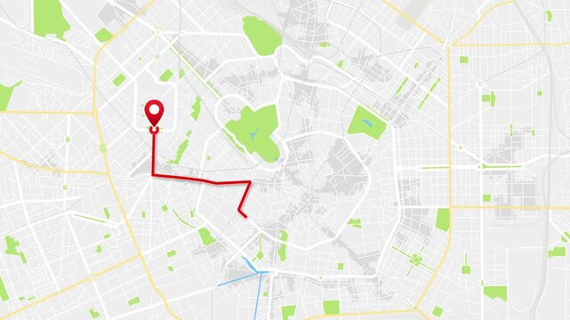 Milan, Lombardy, Northern Italy Animated City Map with Red GPS Route and Location Pin, 4K