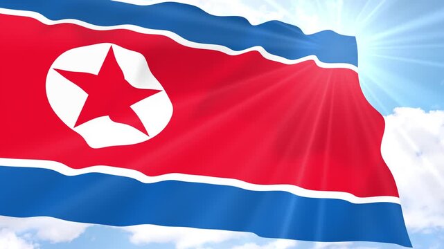 North Korea Flag Seamless Loop 4k 60fps on Sky Background