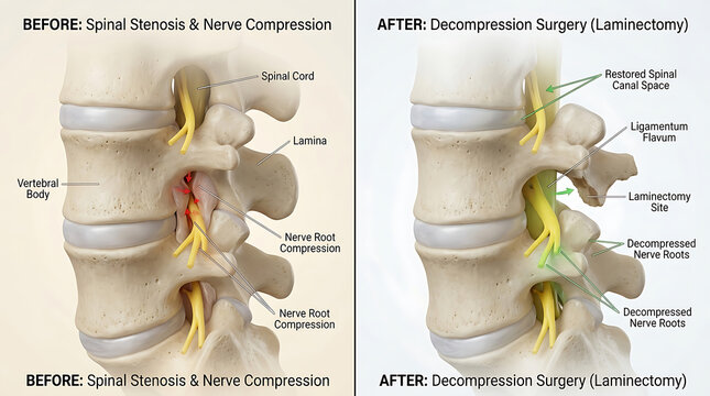 Spinal Stenosis Before vs After Laminectomy: Compressed Canal vs Decompressed Space
