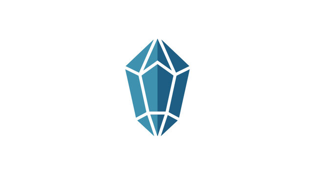 Abstract geometric crystal shape logo icon, blue and white, modern minimalist design, isolated on white background