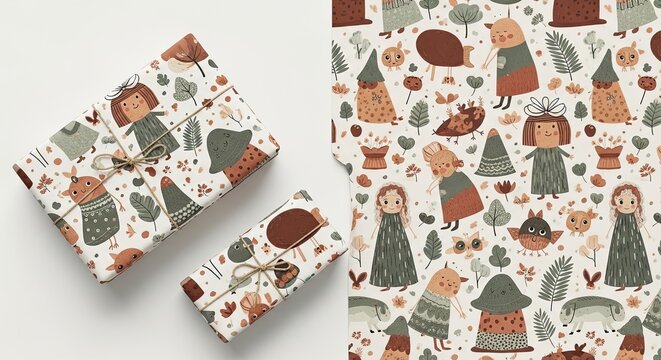 Gift wrap with whimsical characters and patterns perfect for celebrations