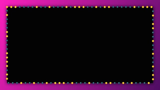 Neon glowing frame with colorful light bulb border