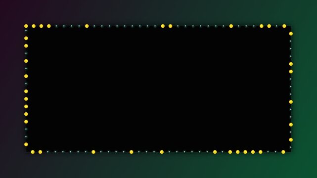 Neon glowing frame with yellow lights for display
