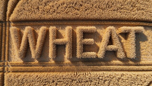Close-up word wheat written capital letters cursive font made small pointed arranged way form slightly uneven