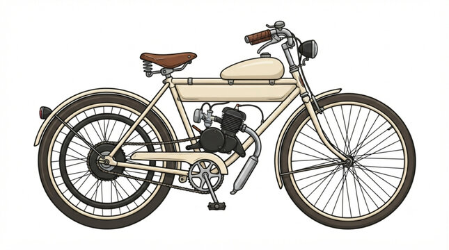 Vintage Motorized Bicycle or Classic Moped Illustration