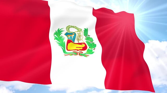 Peru Flag Seamless Loop 4k 60fps on Sky Background