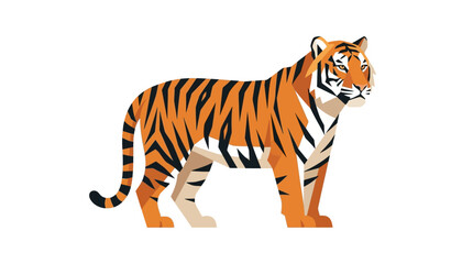 Obraz premium Stylized Tiger Illustration - Fierce Wild Animal on White Background, Flat Design