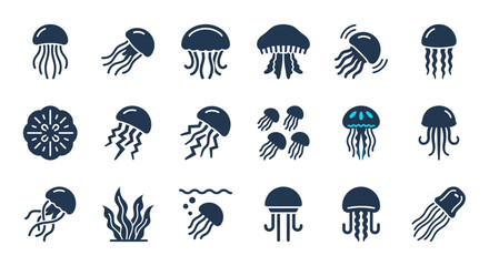 Jellyfish Icon Set: Diverse Marine Life Vector Graphics for Ocean and Sea Concepts © graphic