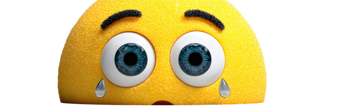 A 3D illustration of a yellow Scared Face Emoji with wide eyes and sweat drops on a white background, a fearful emotional character for social media and mental health awareness communication.