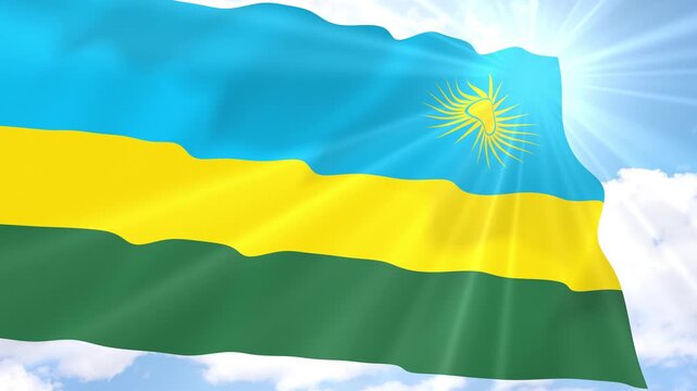 Rwanda Flag Seamless Loop 4k 60fps on Sky Background